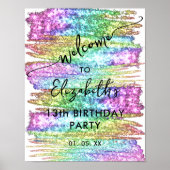 レインボーカラフルグリッターアートパーティーウェルカムサイン ポスター (正面)