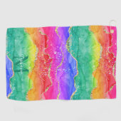 レインボーカラフルグリッター金ゴールドアガートモノグラム ゴルフタオル (横)