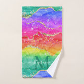 レインボーカラフルグリッター金ゴールドアガートモノグラム バスタオルセット (ハンドタオル)