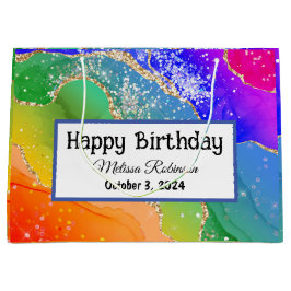 レインボーカラフルグリッター ラージペーパーバッグ