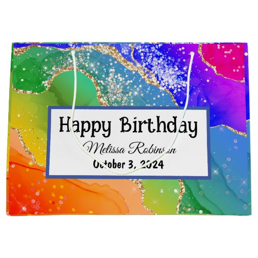 レインボーカラフルグリッター ラージペーパーバッグ (正面)