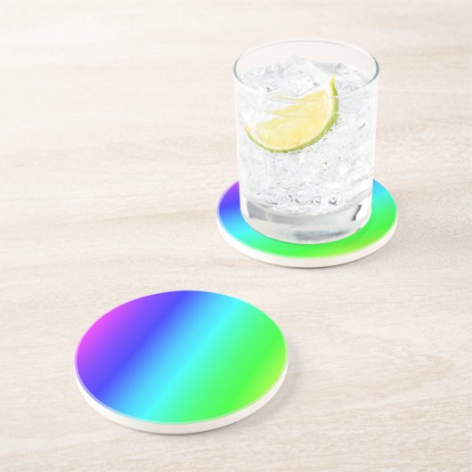 レインボーカラフルグリーンブルーパープル斜めブレンド コースター (側面)