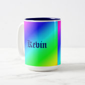 レインボーカラフルグリーンブルーパープル斜めブレンド ツートーンマグカップ (正面左)