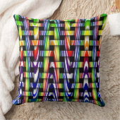 レインボーカラフルグリーンレッドイエローブルーウェーブピロー クッション (ブランケット)