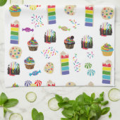 レインボーカラフルケーキのデザート&ふりかけパターン キッチンタオル (折り畳み)