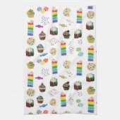 レインボーカラフルケーキのデザート&ふりかけパターン キッチンタオル (縦)