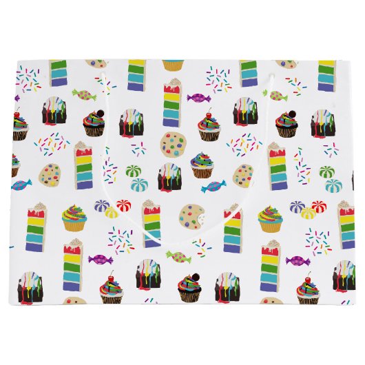 レインボーカラフルケーキのデザート&ふりかけパターン ラージペーパーバッグ (正面)