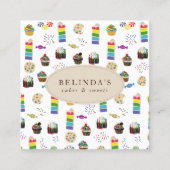 レインボーカラフルケーキのデザート&ふりかけQRコード スクエア名刺 (正面)