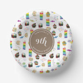 レインボーカラフルケーキ振りかける誕生日パーティー ペーパーボウル (正面)