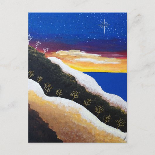 レインボーカラフルコーストシースケープフォークアート ポストカード (正面)