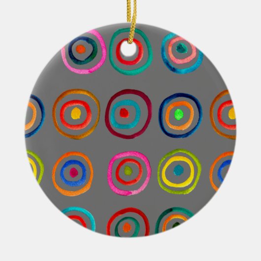レインボーカラフルサークルのアートウォーター色 セラミックオーナメント (正面)