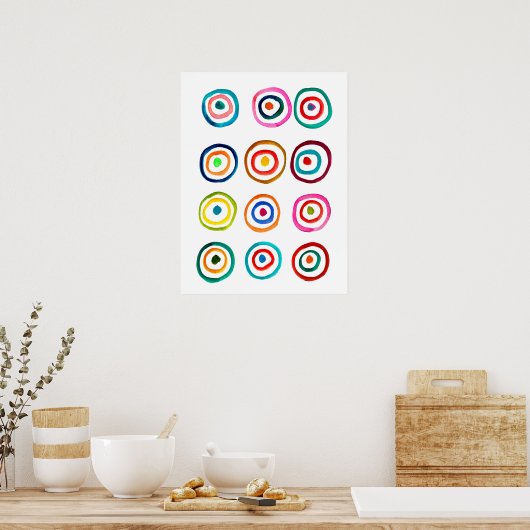 レインボーカラフルサークルのアートウォーター色 ポスター (キッチン)