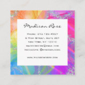 レインボーカラフルシルバーホログラフィックラグジュアモダンリー スクエア名刺 (裏面)