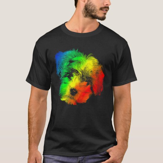 レインボーカラフルシーズー（犬）Tzu Tシャツ (正面)