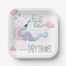 レインボーカラフルスターオンクラウド9象 ペーパープレート