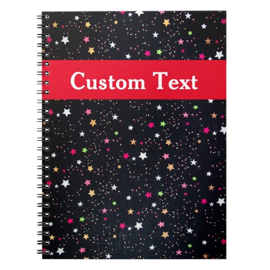 レインボーカラフルスターズかわいいブラック ノートブック (正面)