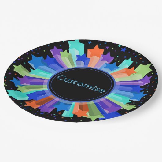 レインボーカラフルスターバストパーティー紙プレート ペーパープレート (アングル)