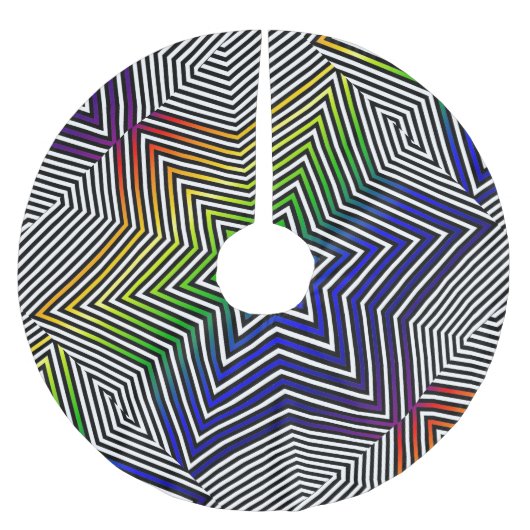 レインボーカラフルスターレッドブルーグリーンホリデーギフト ブラッシュドポリエステルツリースカート (正面)