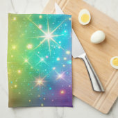 レインボーカラフルスター宇宙 キッチンタオル (四つ折り)