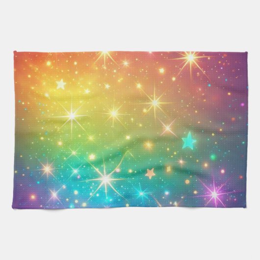 レインボーカラフルスター宇宙 キッチンタオル (横)