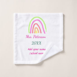レインボーカラフルストライプ先生名の年を追加 ウォッシュタオル