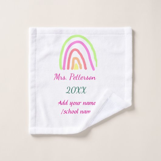 レインボーカラフルストライプ先生名の年を追加 ウォッシュタオル (ウォッシュタオル)