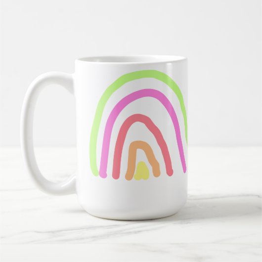 レインボーカラフルストライプ先生名の年を追加 コーヒーマグカップ (左)