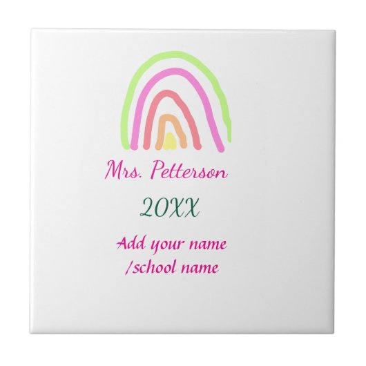 レインボーカラフルストライプ先生名の年を追加 タイル (正面)