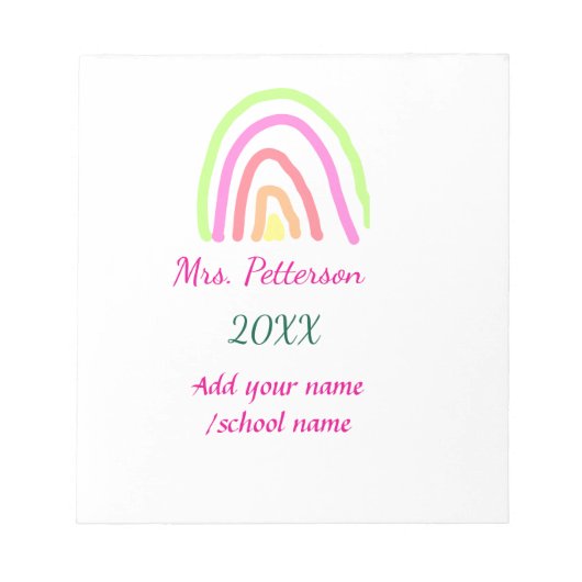 レインボーカラフルストライプ先生名の年を追加 ノートパッド (正面)