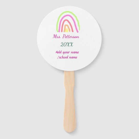 レインボーカラフルストライプ先生名の年を追加 ハンドファン (正面)