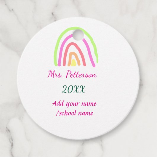 レインボーカラフルストライプ先生名の年を追加 フェイバータグ (正面)