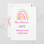 レインボーカラフルストライプ先生名の年を追加 ポストカード (正面/裏面)