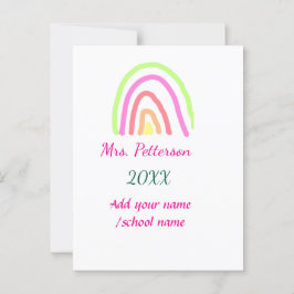 レインボーカラフルストライプ先生名の年を追加 ポストカード