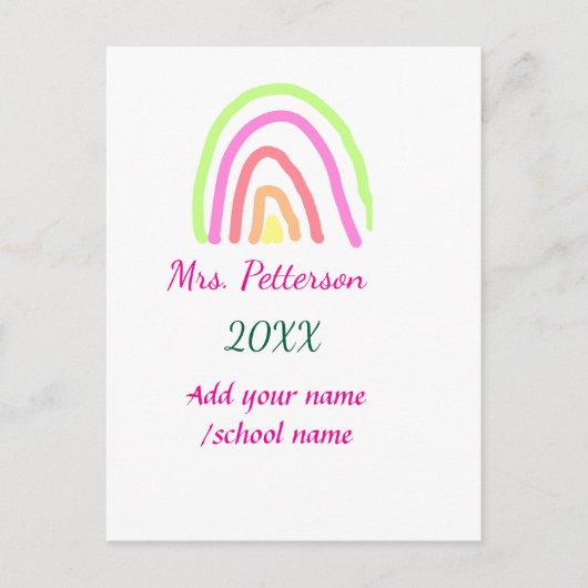 レインボーカラフルストライプ先生名の年を追加 ポストカード (正面)