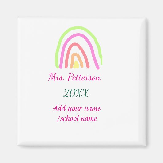 レインボーカラフルストライプ先生名の年を追加 マグネット (正面)