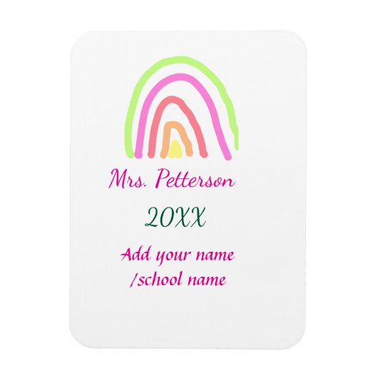 レインボーカラフルストライプ先生名の年を追加 マグネット (縦)