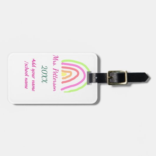 レインボーカラフルストライプ先生名の年を追加 ラゲッジタグ (正面横)