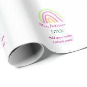 レインボーカラフルストライプ先生名の年を追加 ラッピングペーパー (ロールコーナー)