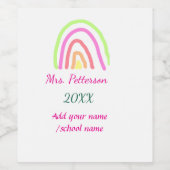 レインボーカラフルストライプ先生名の年を追加 ワインラベル (シングルラベル)