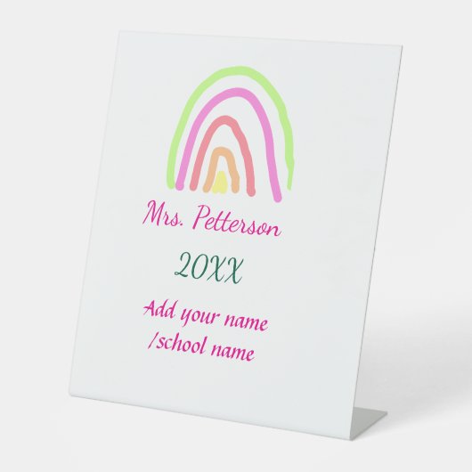 レインボーカラフルストライプ先生名の年を追加 台座サイン (正面)