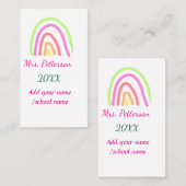レインボーカラフルストライプ先生名の年を追加 名刺 (正面/裏面)