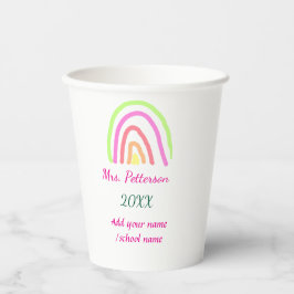 レインボーカラフルストライプ先生名の年を追加 紙コップ