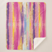 レインボーカラフルストライプ金ゴールドフェイクグリッター シェルパブランケット (正面)
