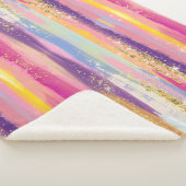 レインボーカラフルストライプ金ゴールドフェイクグリッター シェルパブランケット (3/4)