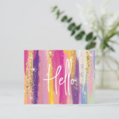 レインボーカラフルストライプ金ゴールドフェイクグリッター シーズンポストカード (スタンド正面)