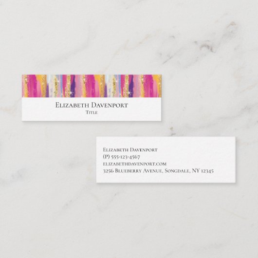 レインボーカラフルストライプ金ゴールドフェイクグリッター スキニー名刺 (正面/裏面)