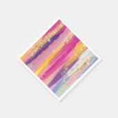 レインボーカラフルストライプ金ゴールドフェイクグリッター スタンダードカクテルナプキン (角)