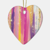 レインボーカラフルストライプ金ゴールドフェイクグリッター セラミックオーナメント (左)