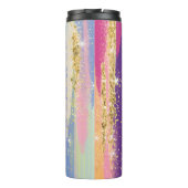 レインボーカラフルストライプ金ゴールドフェイクグリッター タンブラー (裏面)