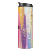 レインボーカラフルストライプ金ゴールドフェイクグリッター タンブラー (回転右)